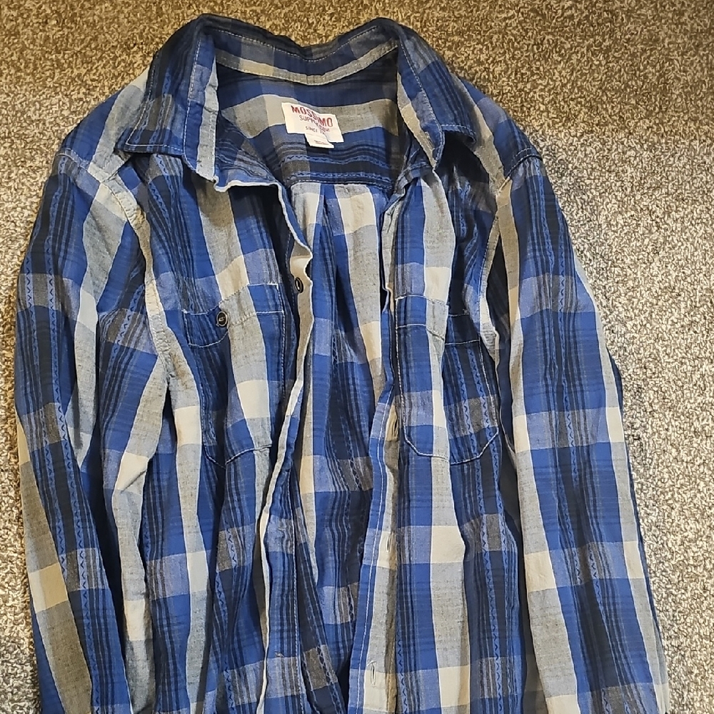 Mossimo Supply Co. Blue Plaid Casual Button Down Shirt